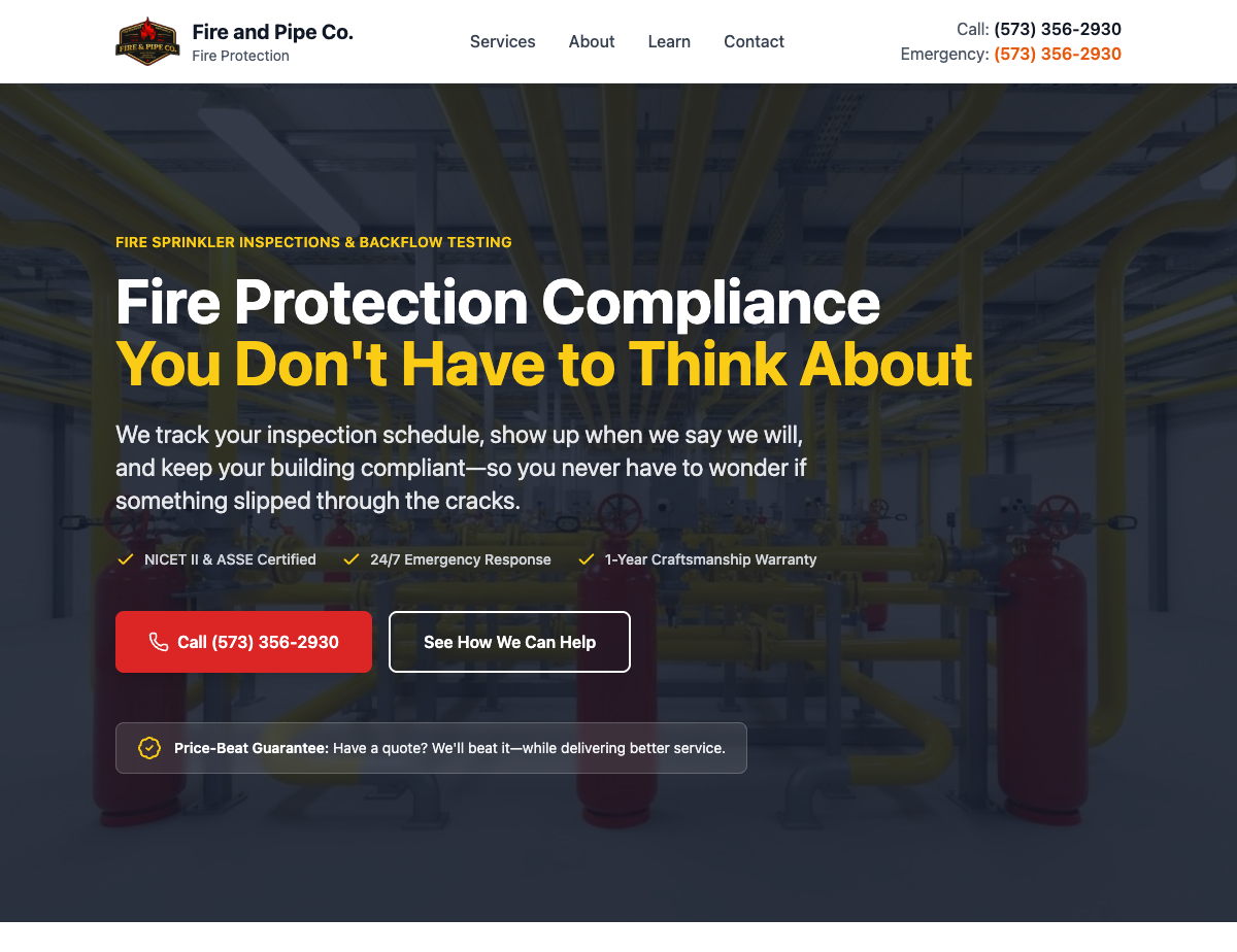 Fire and Pipe Co website